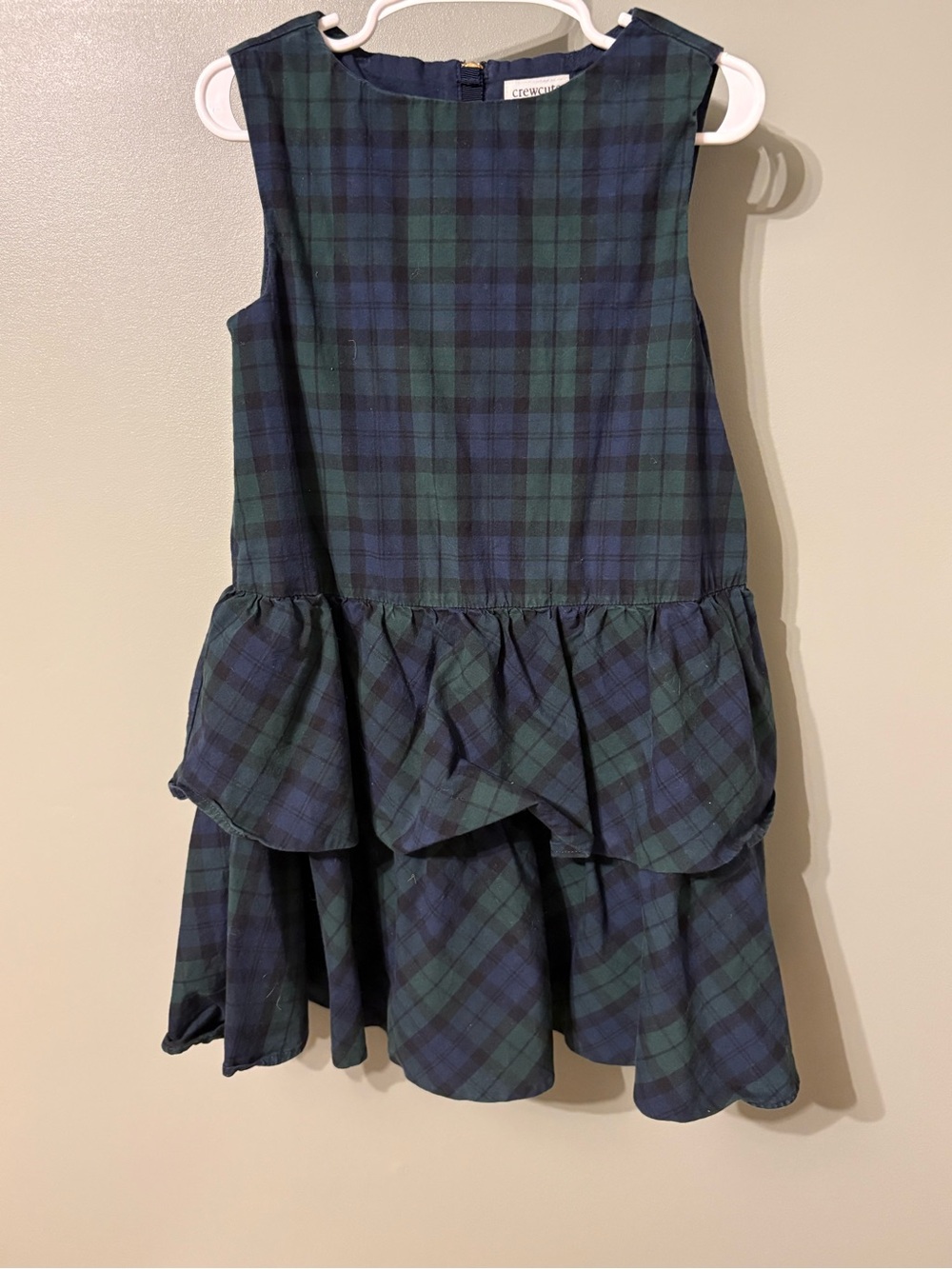 Crewcuts Navy and Green Plaid Ruffled Tier Dress